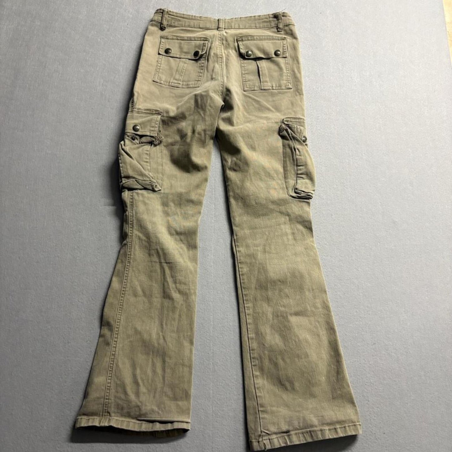 Cello Jeans Womens Small Olive Green Cargo Pants Flare Leg Low Rise Y2K Utility