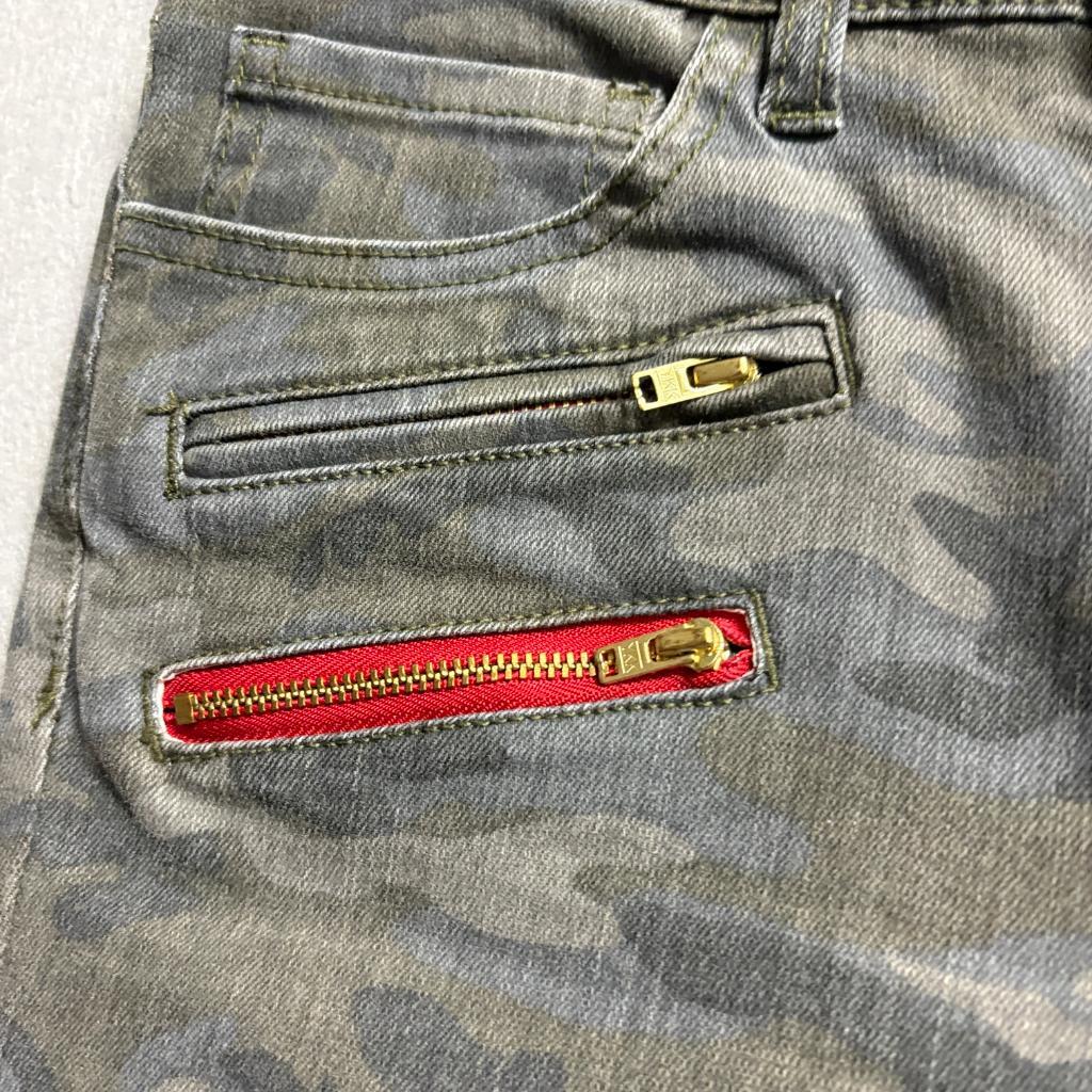 Etienne Marcel Camo Skinny Moto Jeans Womens 26 Camouflage Red Zipper Accent