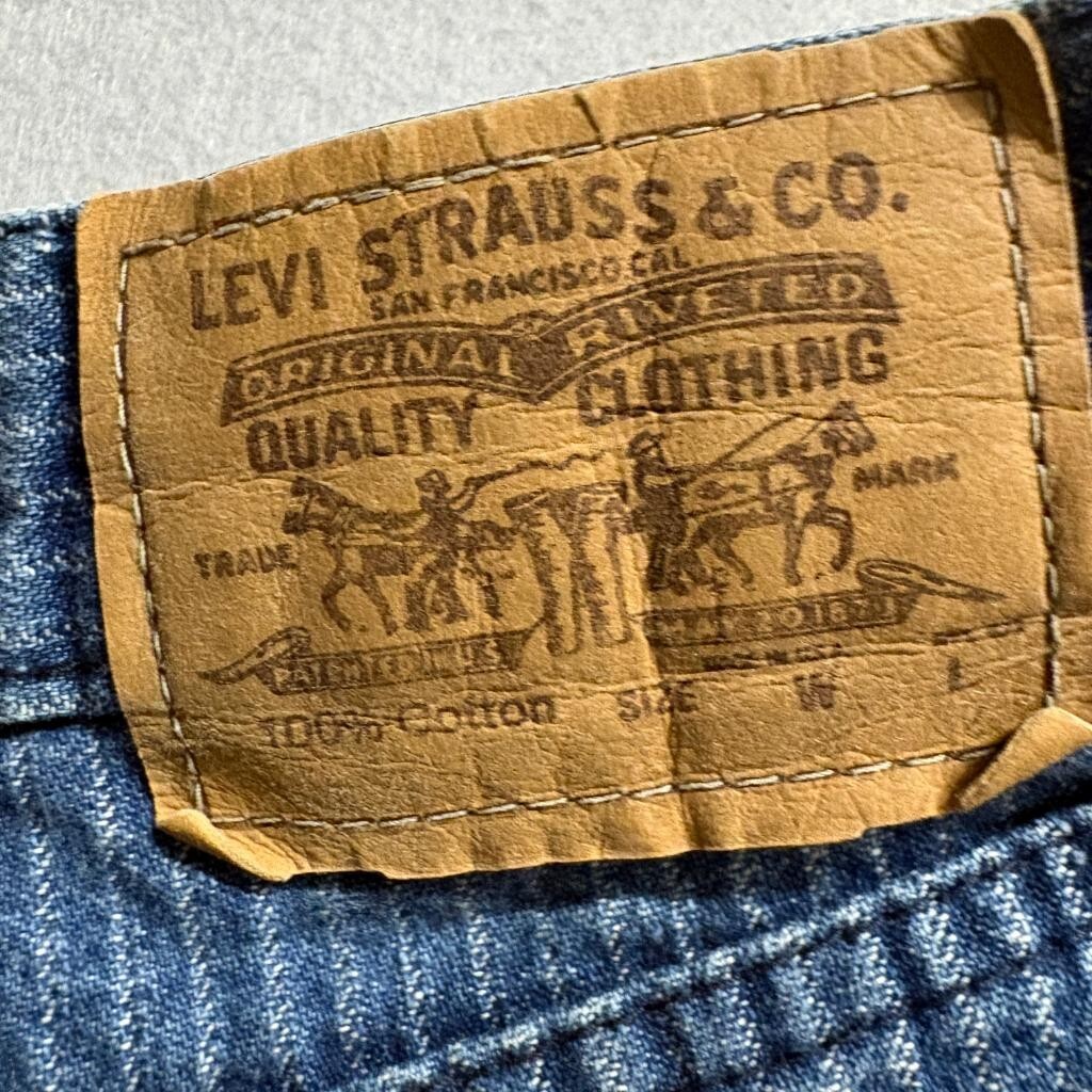 Vintage Levis 90s White Tab Striped Jeans Womens 16 Medium Wash High Rise Mom