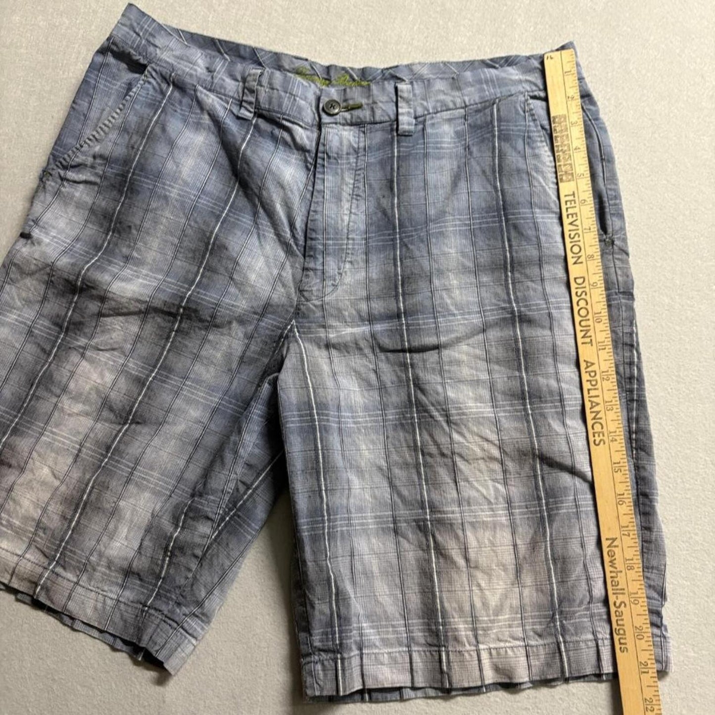 Tommy Bahama Mens 36 Linen Silk Blend Plaid Chino Shorts Blue Casual