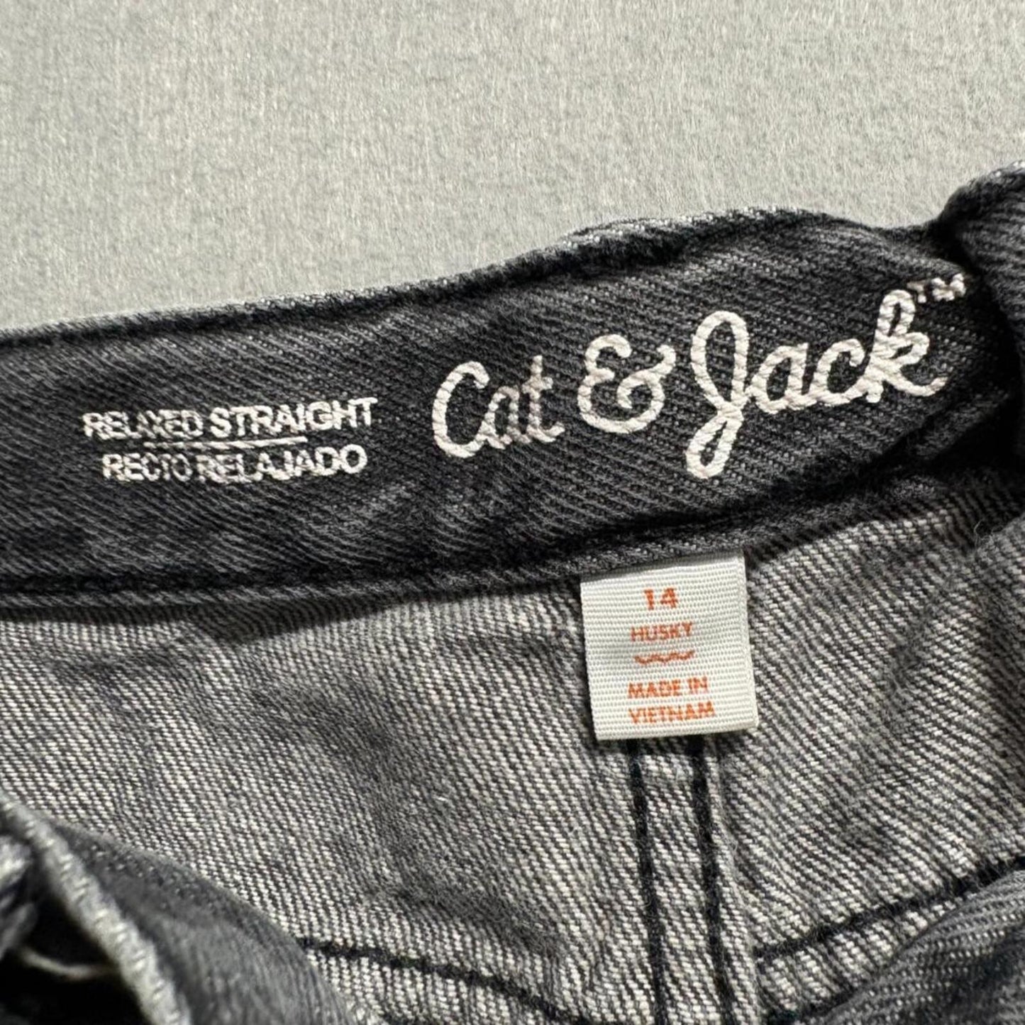 Cat & Jack Girls Jeans Size 14 Husky Gray Relaxed Straight Denim Pants