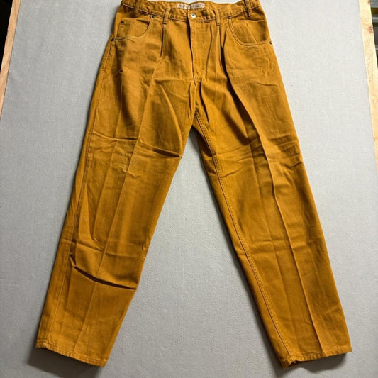 Roglins Street Legend Vintage Mens 38 Mustard Yellow Denim Jeans Pleated Taiwan
