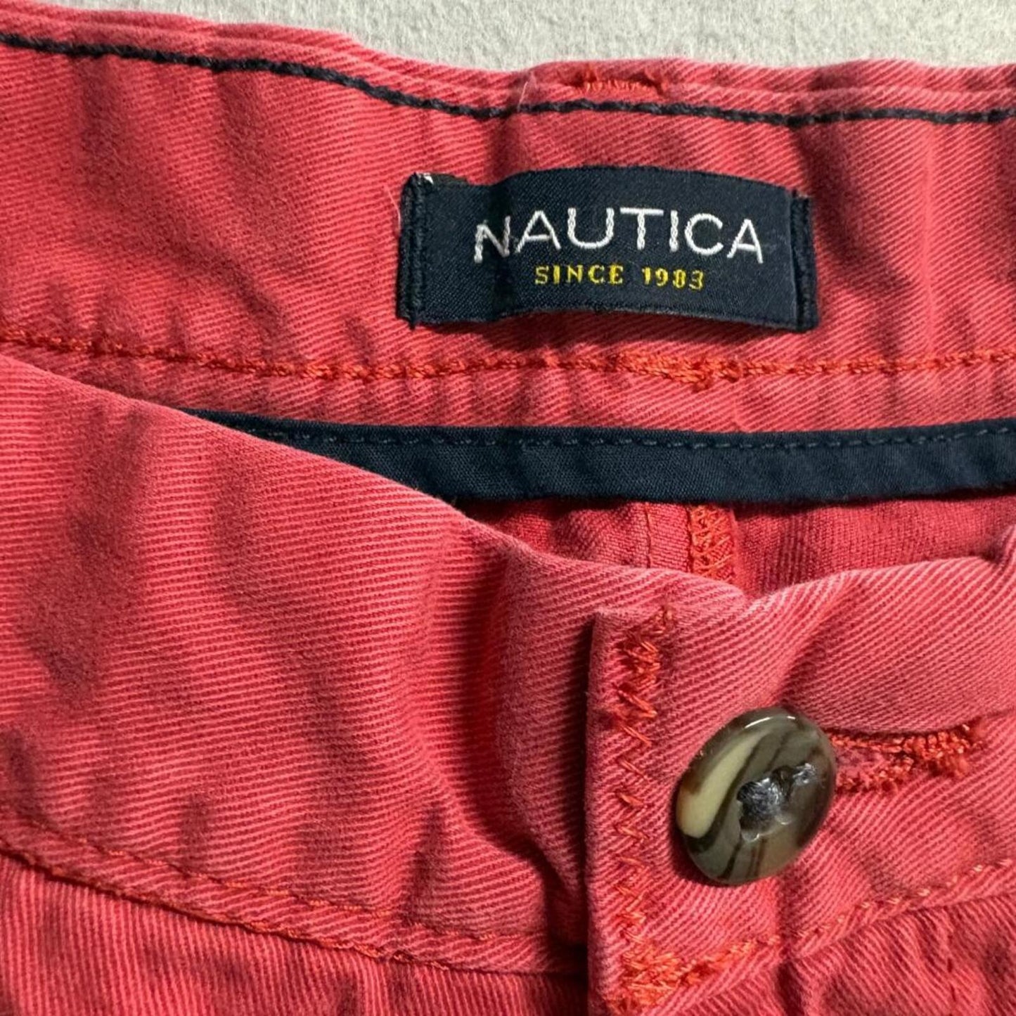 Nautica Chino Shorts Mens 36W Red 100% Cotton Twill Flat Front Casual