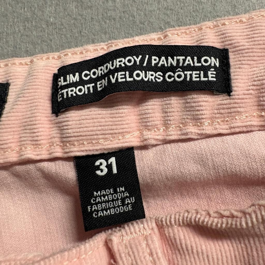 Joe Fresh Slim Corduroy Pants Womens 31 Pink Cotton Blend Stretch Jeans