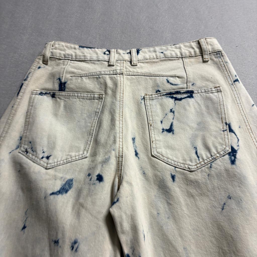 Shein Womens Tie Dye Barrel Jeans Size M 6 Beige Blue Acid Wash Wide Leg Denim