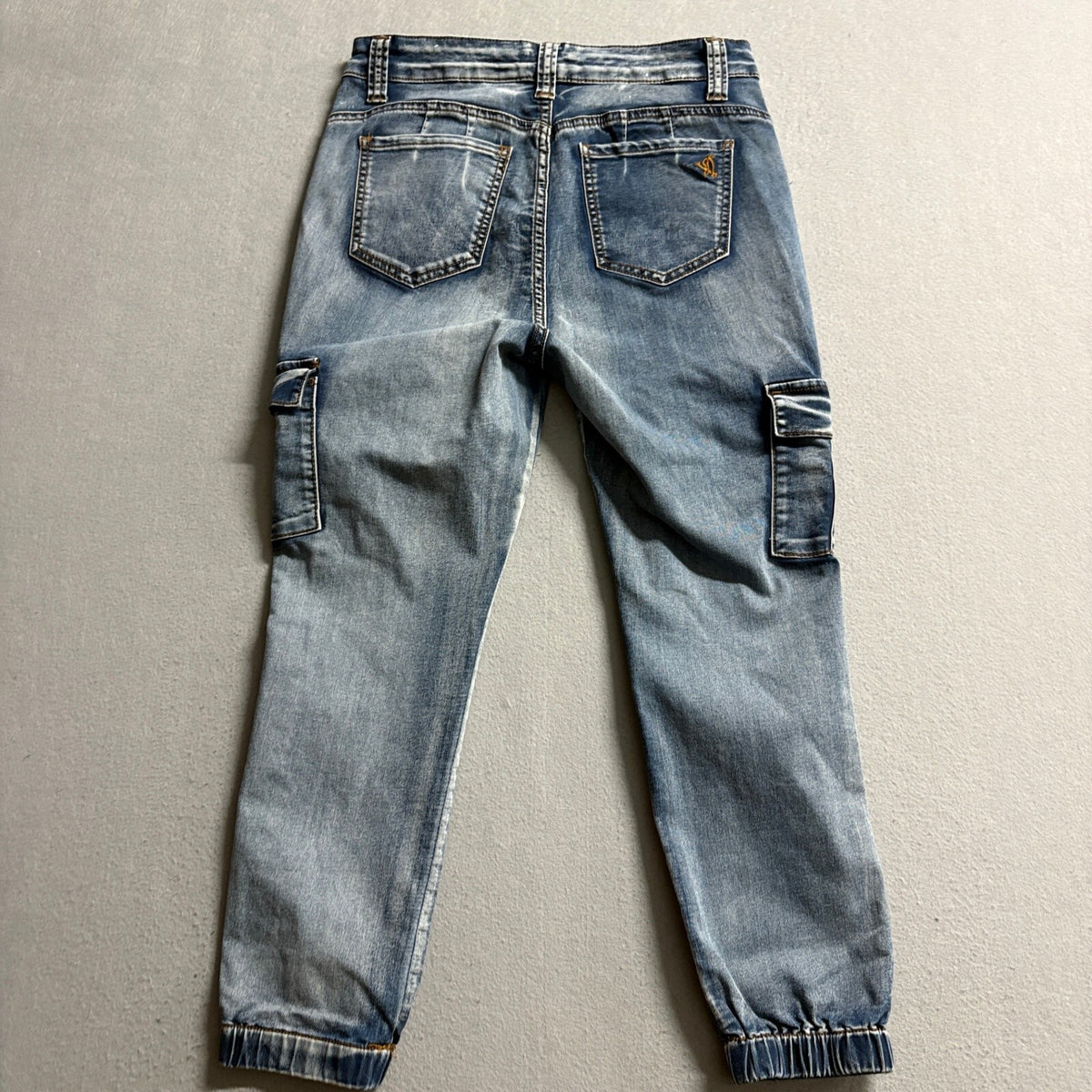 VIP Jeans Womens Size 11 Cargo Jogger Jeans Blue Denim Elastic Cuffs Stretch