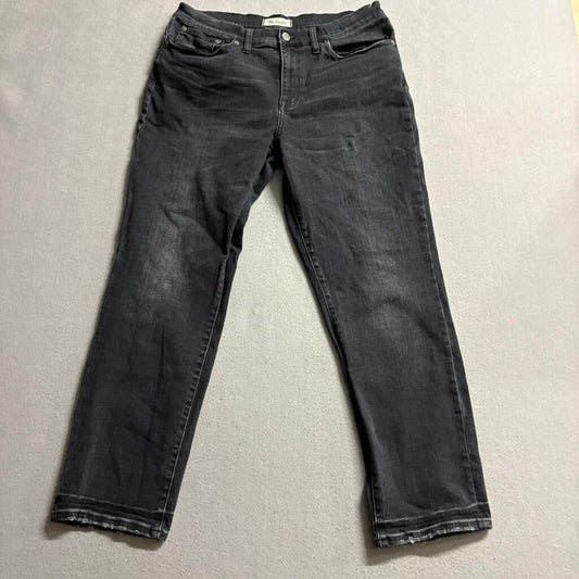 Madewell Cruiser Straight Jeans Womens 31 Black Denim Distressed Hem Stretch