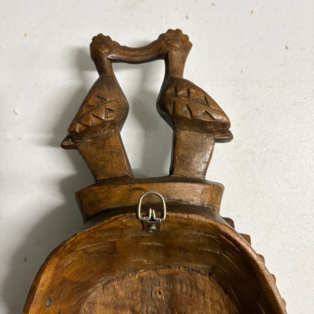 Vintage Hand Carved African Wooden Mask Baule Guro Style Birds Wall Hanging 14"