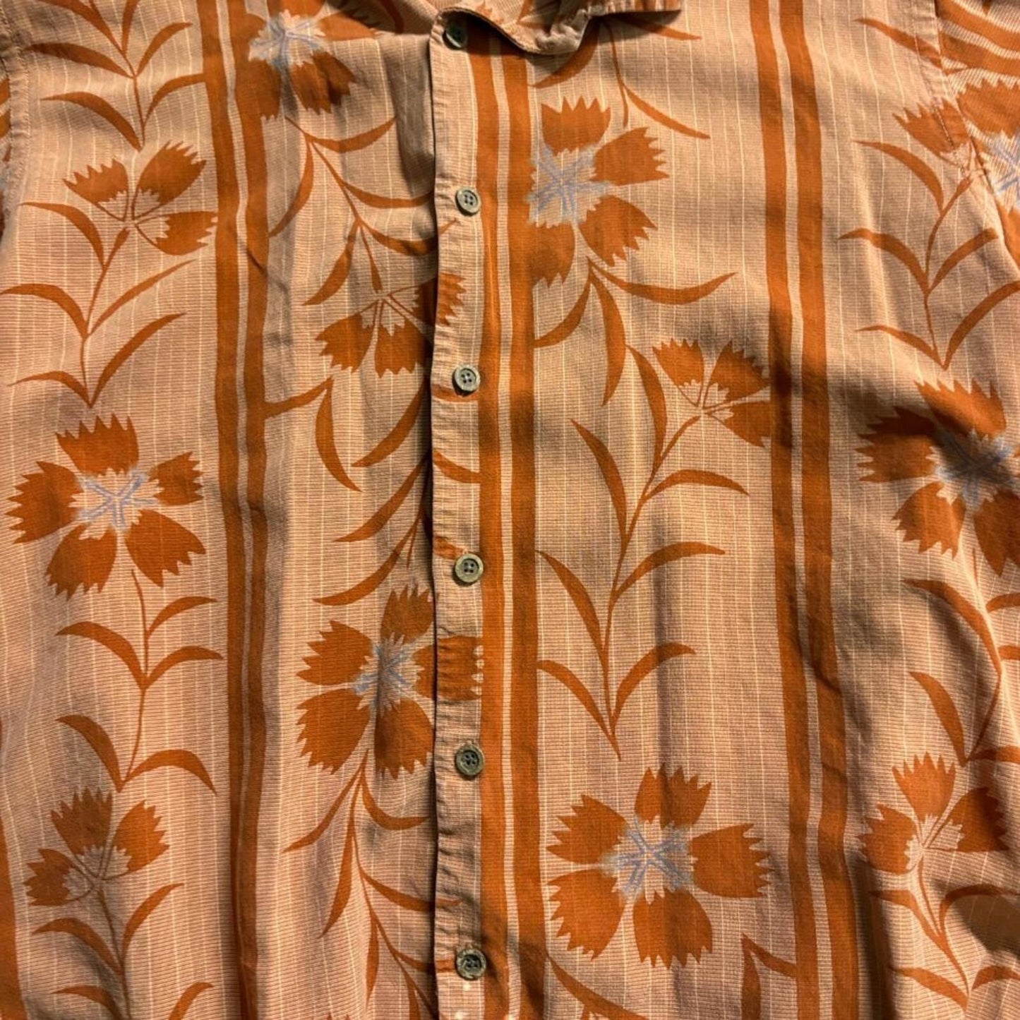Tommy Bahama Mens XL Orange Floral Striped Tencel Short Sleeve Button Up Shirt