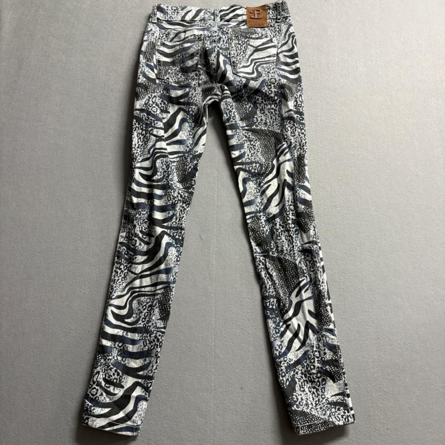 Bour Jeans Womens Size 1 Animal Print Skinny Denim Pants Zebra Leopard Patchwork