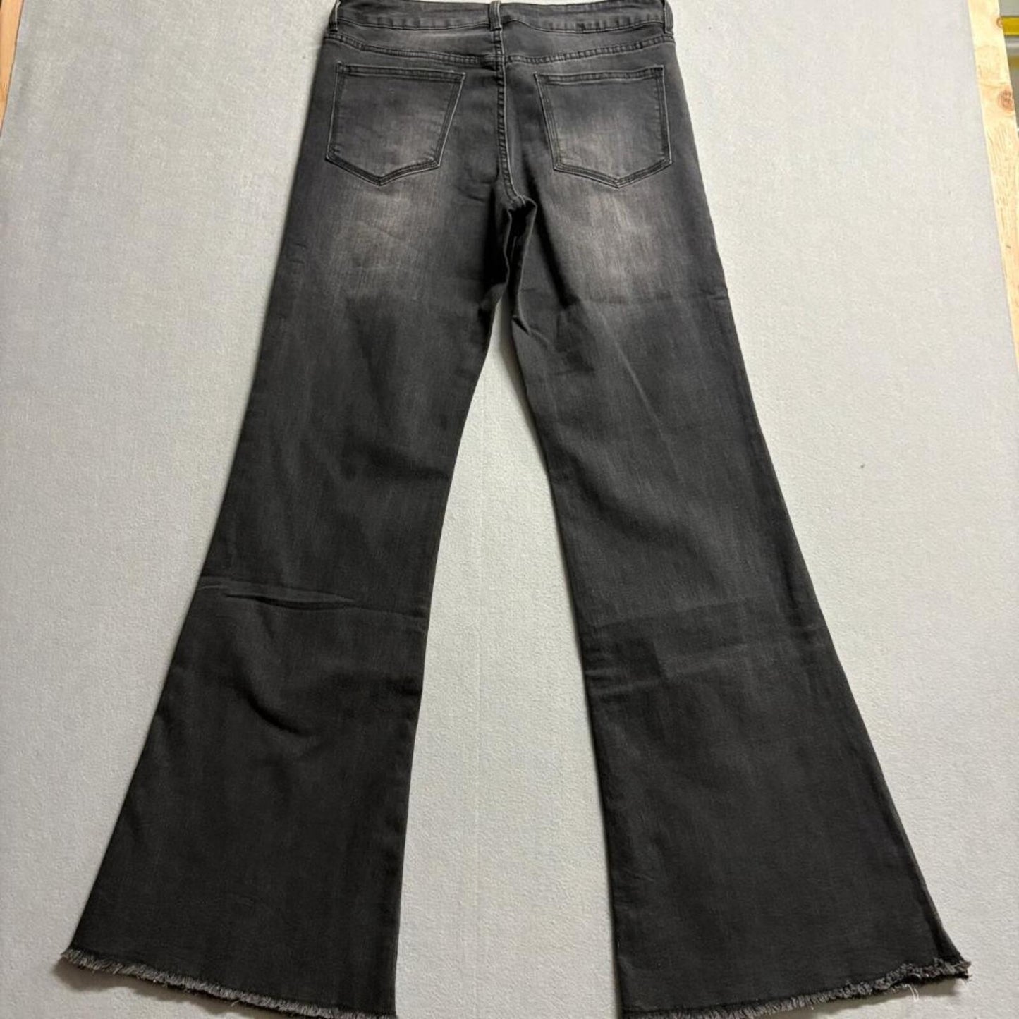 High Noon Flare Jeans Womens 13 31 Grey Faded Denim Raw Hem Stretch Bell Bottom