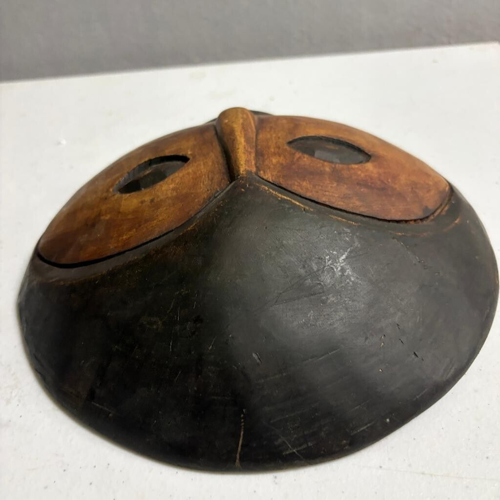 Vintage African Hand Carved Wooden Moon Mask Round Folk Art Wall Hanging