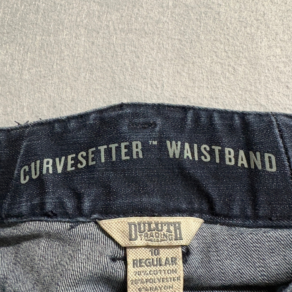 Duluth Trading Co Womens 10 Regular Curvesetter Waistband Dark Wash Utility
