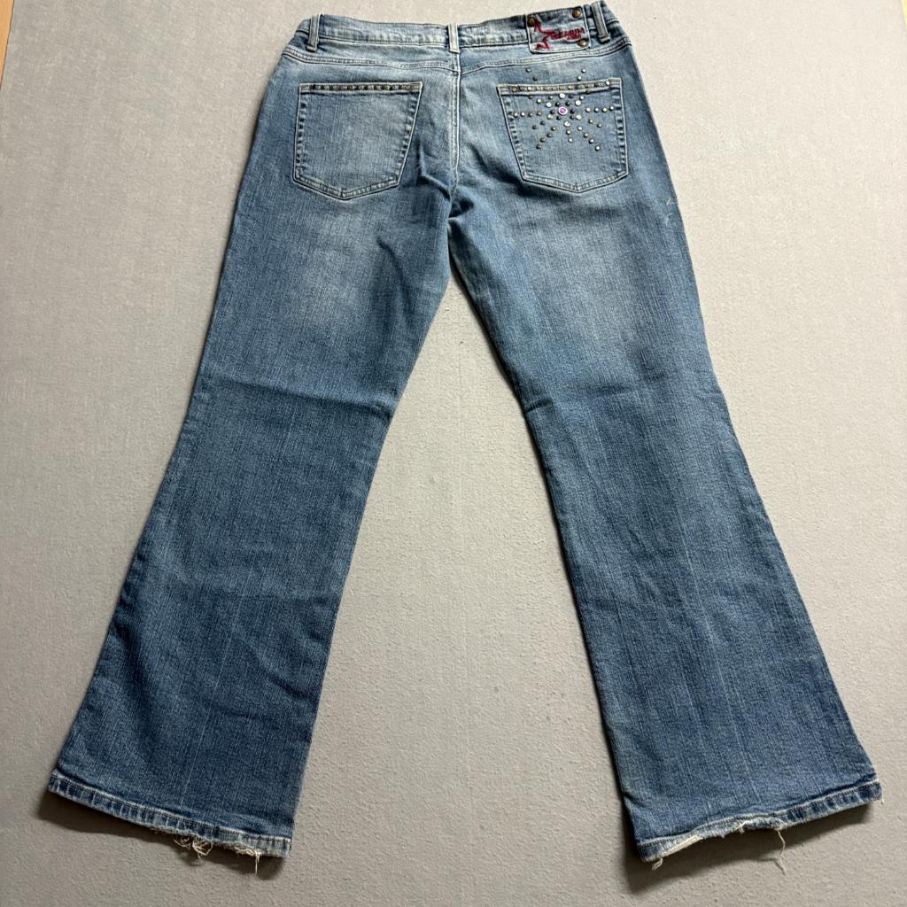 Vanilla Star Studded Rhinestone Flare Jeans Womens Size 15 Blue Denim Y2K