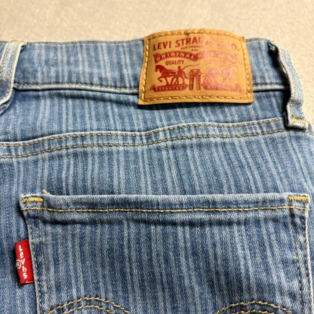Levis 720 High Rise Super Skinny Jeans Womens 26x32 Blue Striped Denim Stretch