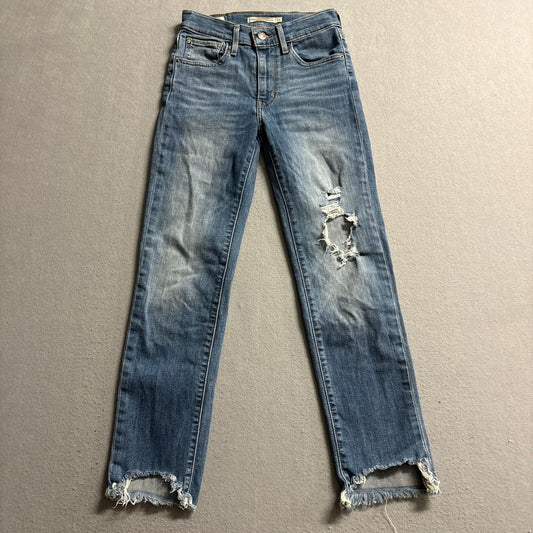 Levi's Premium 724 High Rise Straight Jeans Womens 24 Distressed Raw Cut Hem