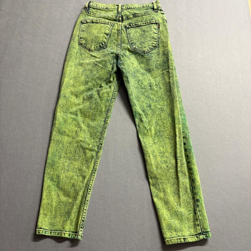 Vibrant M.I.U. Jeans Womens 9 W28 Green Acid Wash High Rise Mom Tapered Leg USA