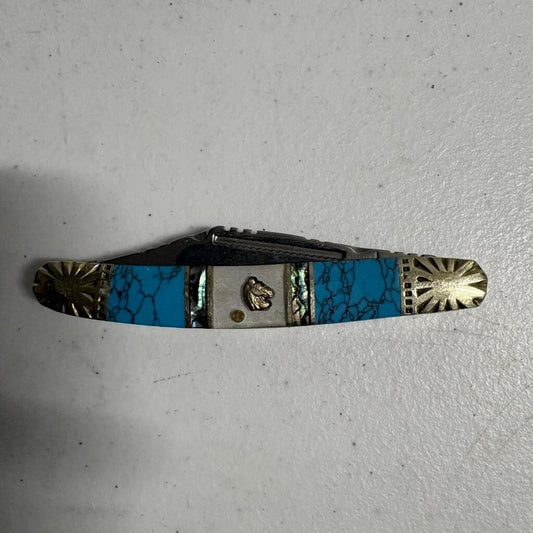 Silverhorse Stoneworks 3 Blade Pocket Knife Turquoise Abalone Pearl Horse Head