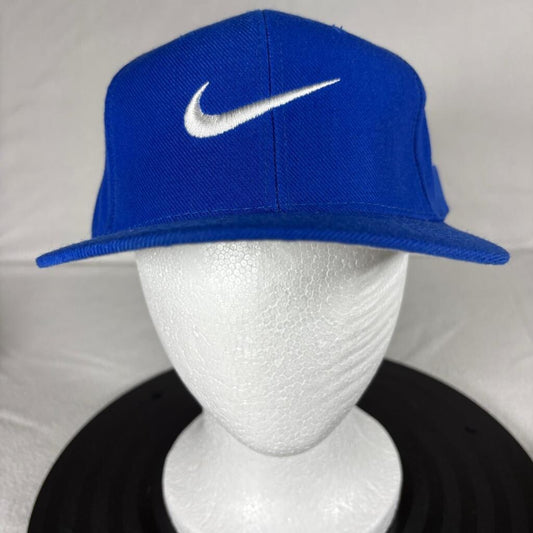 Vintage Nike Swoosh Hat Mens One Size Blue Wool Blend Hook Loop Strapback Cap