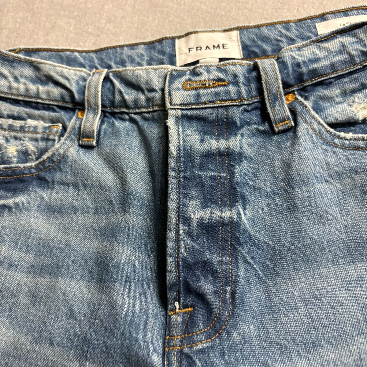FRAME Le Slouch Denim Jeans Womens Size 24 Bluejay Rips Distressed Button Fly