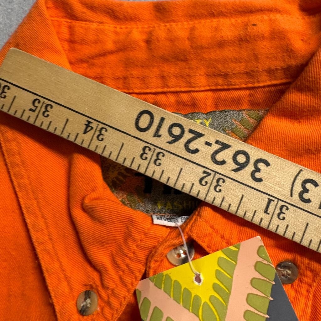 Up Time Fashion Mens Large Orange Cotton Denim Button Down Shirt Long Sleeve NWT