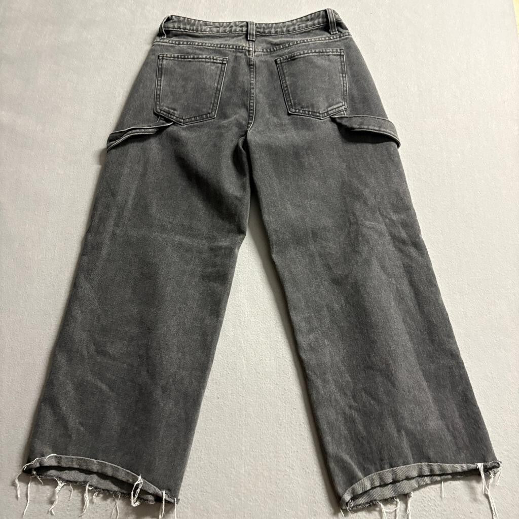 PrettyLittleThing Carpenter Jeans Womens 6 Gray Raw Hem Wide Leg Denim
