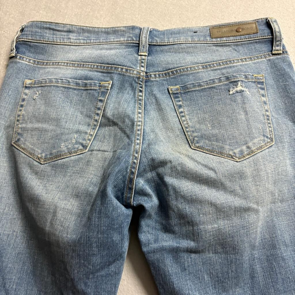 Treasure & Bond Boyfriend Jeans Womens 28 Distressed Cuffed Blue Denim