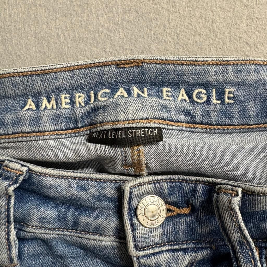 American Eagle Festival Flare Jeans Womens 8 Next Level Stretch Raw Hem Blue
