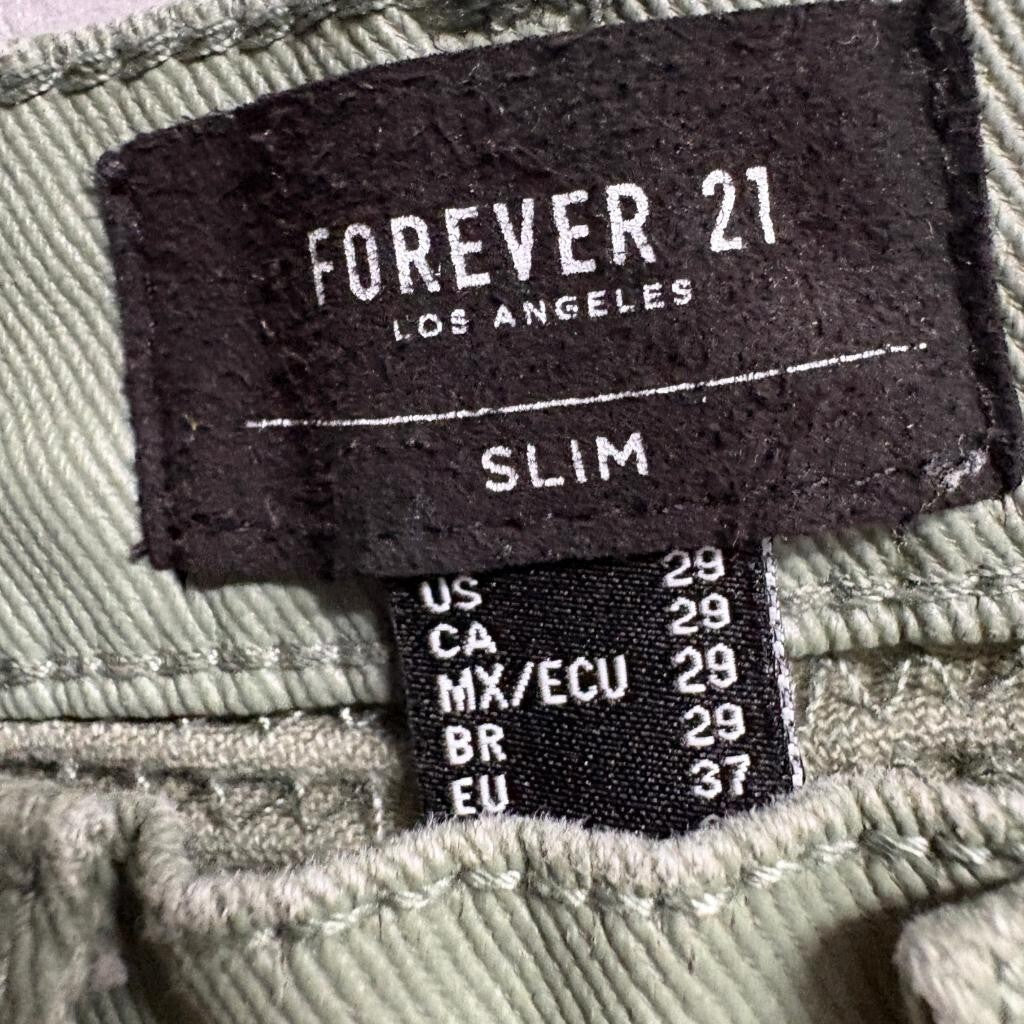 Forever 21 Slim Biker Jeans Mens 29 Olive Green Moto Ribbed Denim Pants