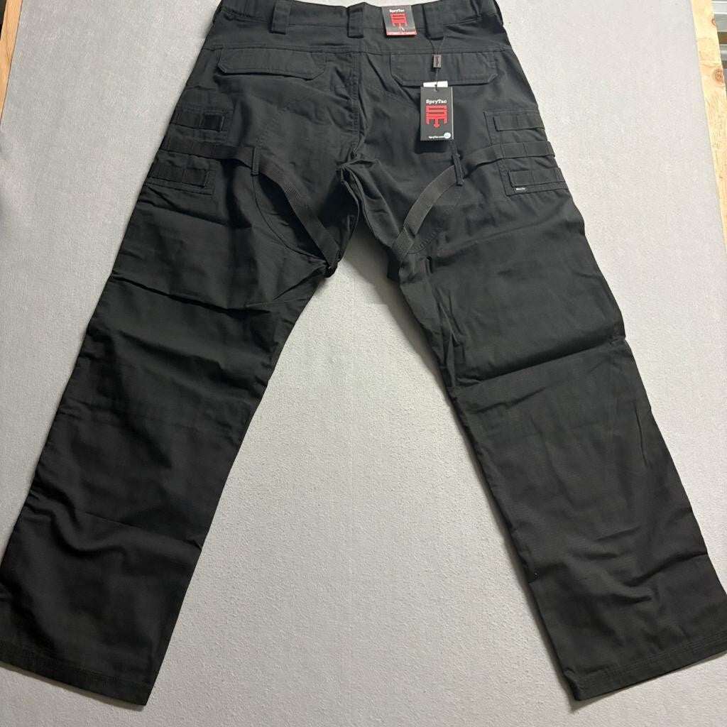 SpryTac Tactical Cargo Pants Mens 36x32 Black Ripstop MOLLE Straps New