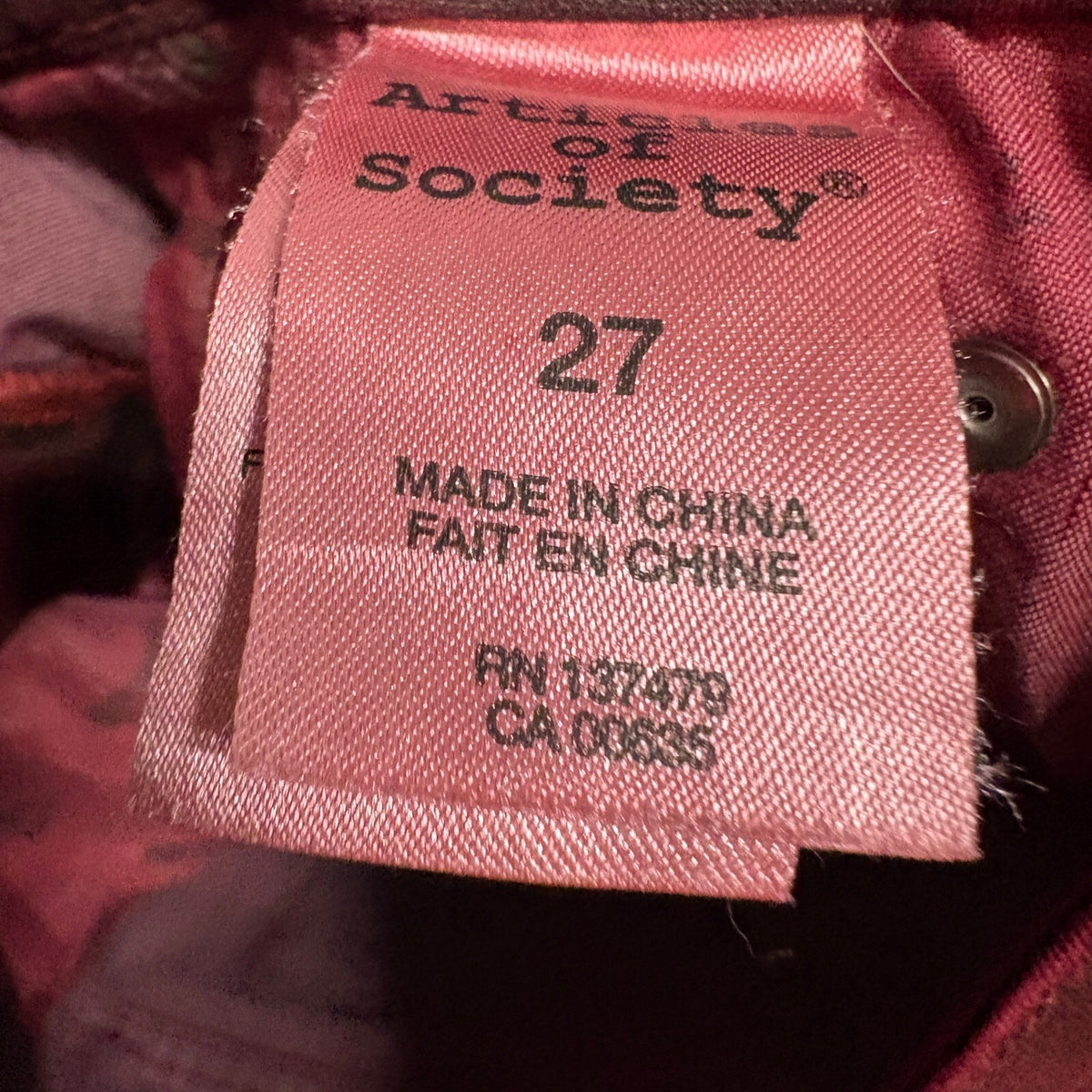 Articles of Society Skinny Jeans Womens 27 Burgundy Red Stretch Denim