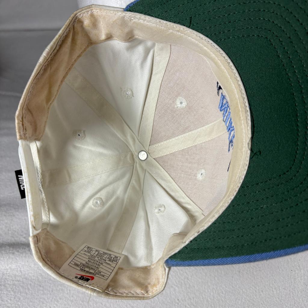 Vintage Nike Swoosh Snapback Hat Mens Beige Blue Green Under Visor Cap