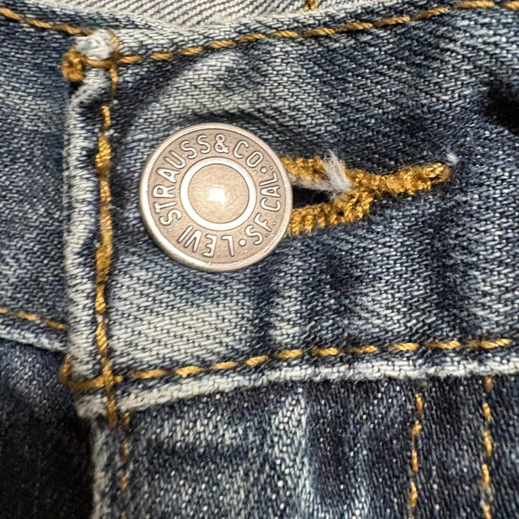 Levis 514 Slim Straight Jeans Mens 32x32 Distressed Ripped Blue Denim