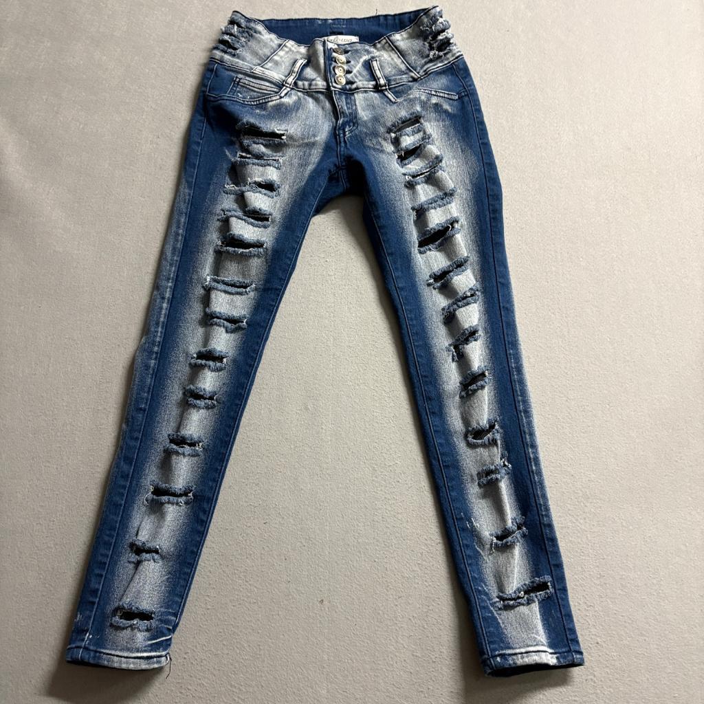 Kalowa Premium Collection Distressed Skinny Jeans Womens Size 9 Acid Wash Blue