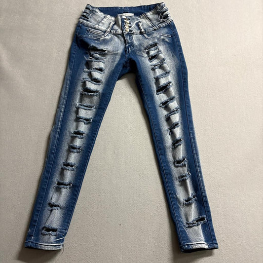 Kalowa Premium Collection Distressed Skinny Jeans Womens Size 9 Acid Wash Blue