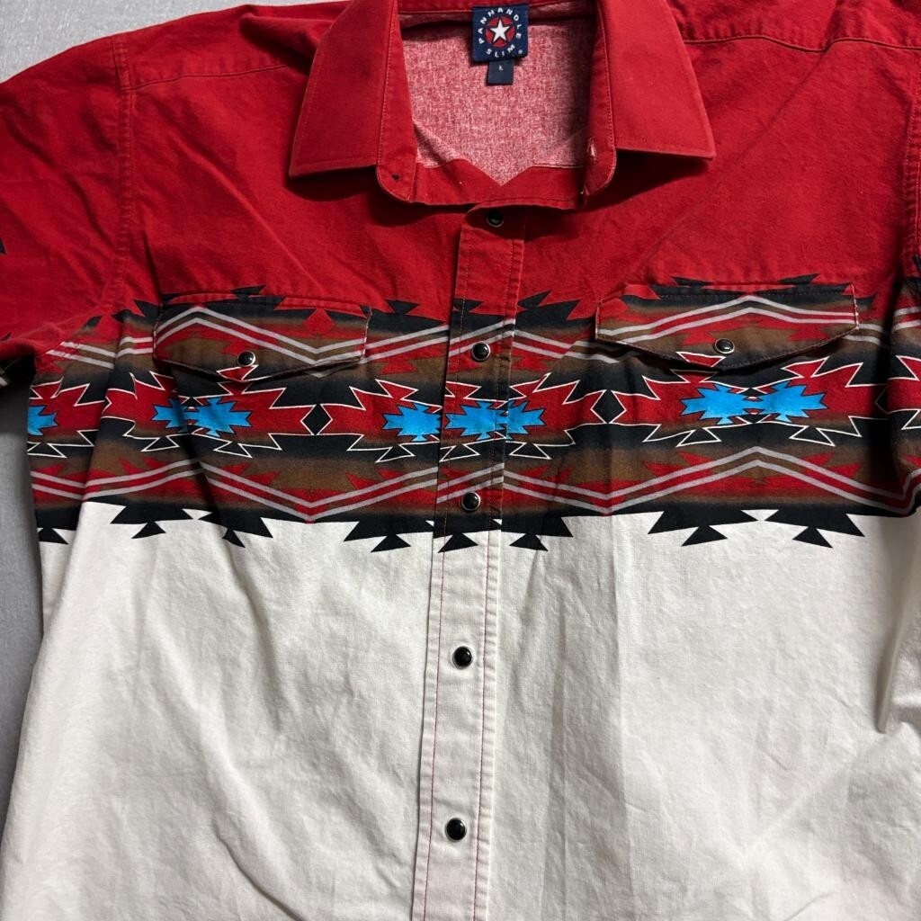 Panhandle Slim Western Pearl Snap Shirt Mens Large Red White Aztec Southwestern