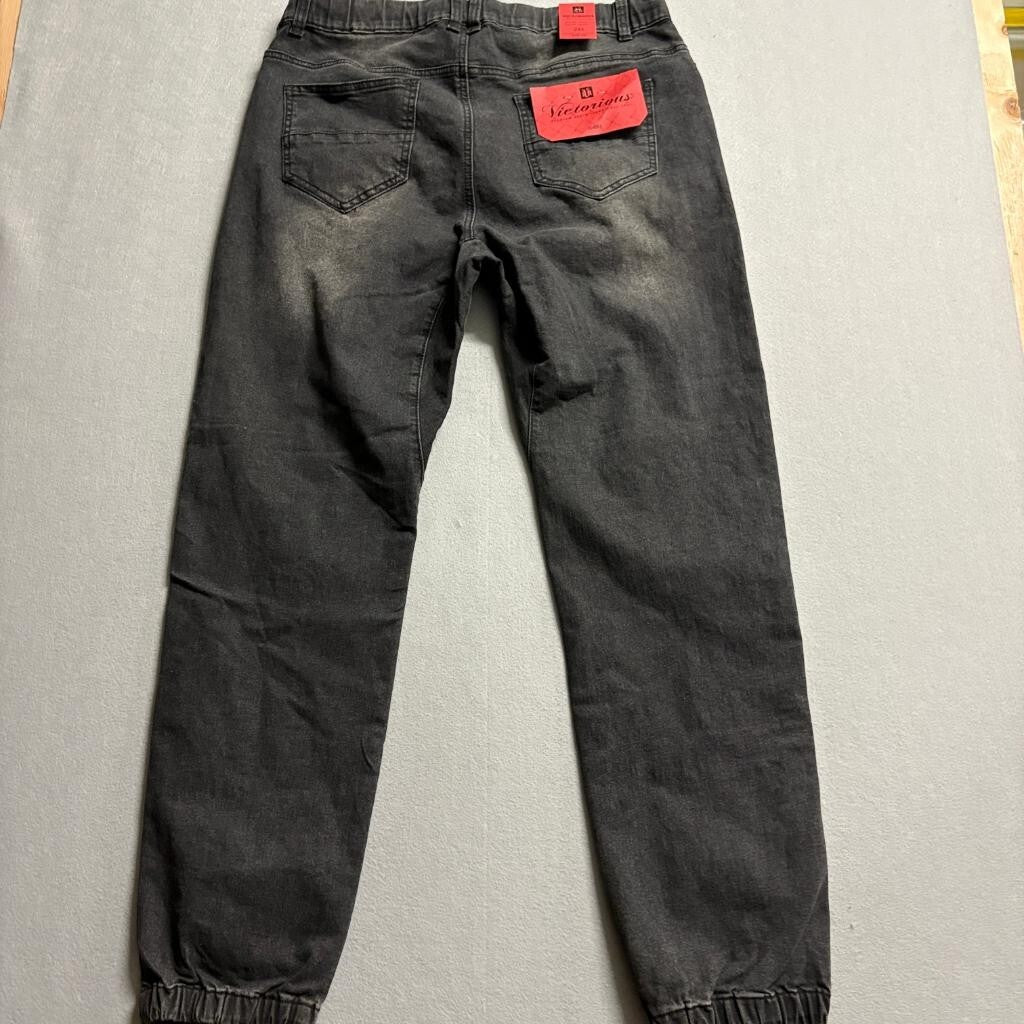 Victorious Mens Jogger Pants 2XL Black Denim Elastic Waist Drawstring JG803 NWT