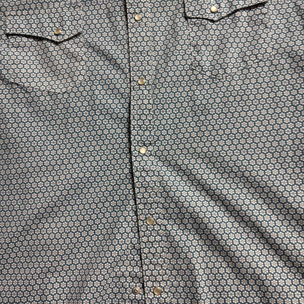 Wrangler Wrancher Western Shirt Mens XXL Blue Geometric Pearl Snap Long Sleeve