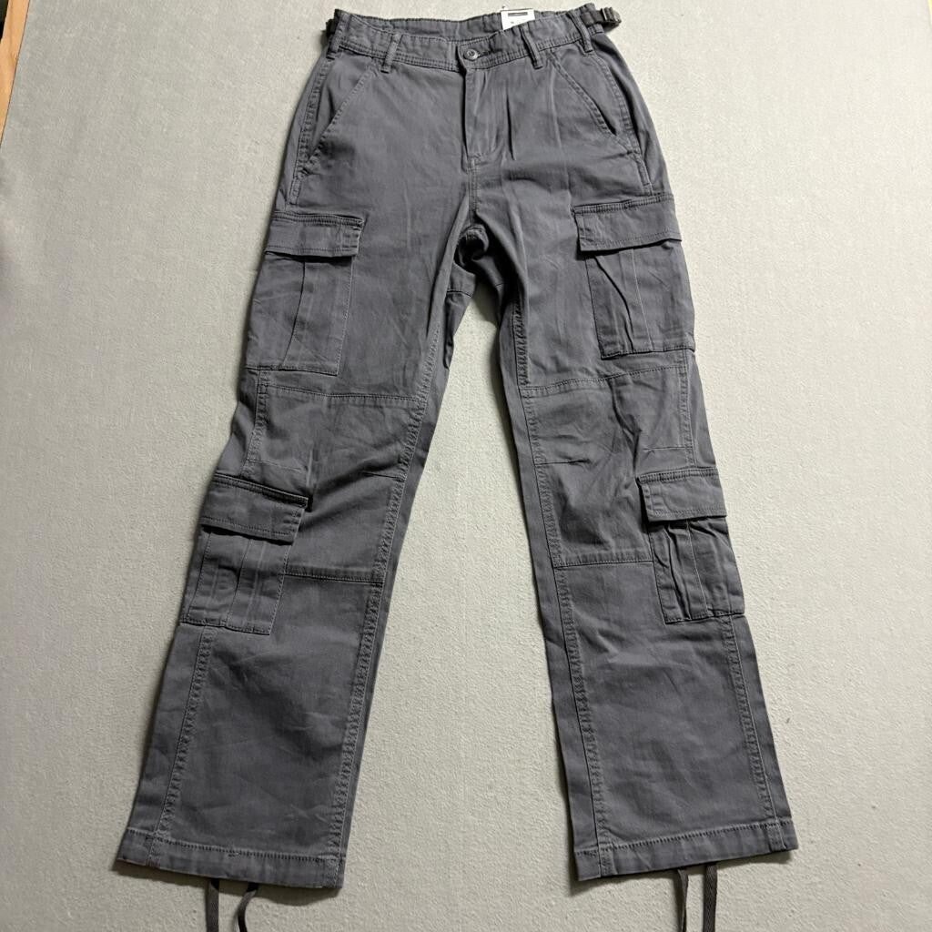 No Boundaries Womens Cargo Pants 26x30 Grey Tapered Leg Stretch Utility New
