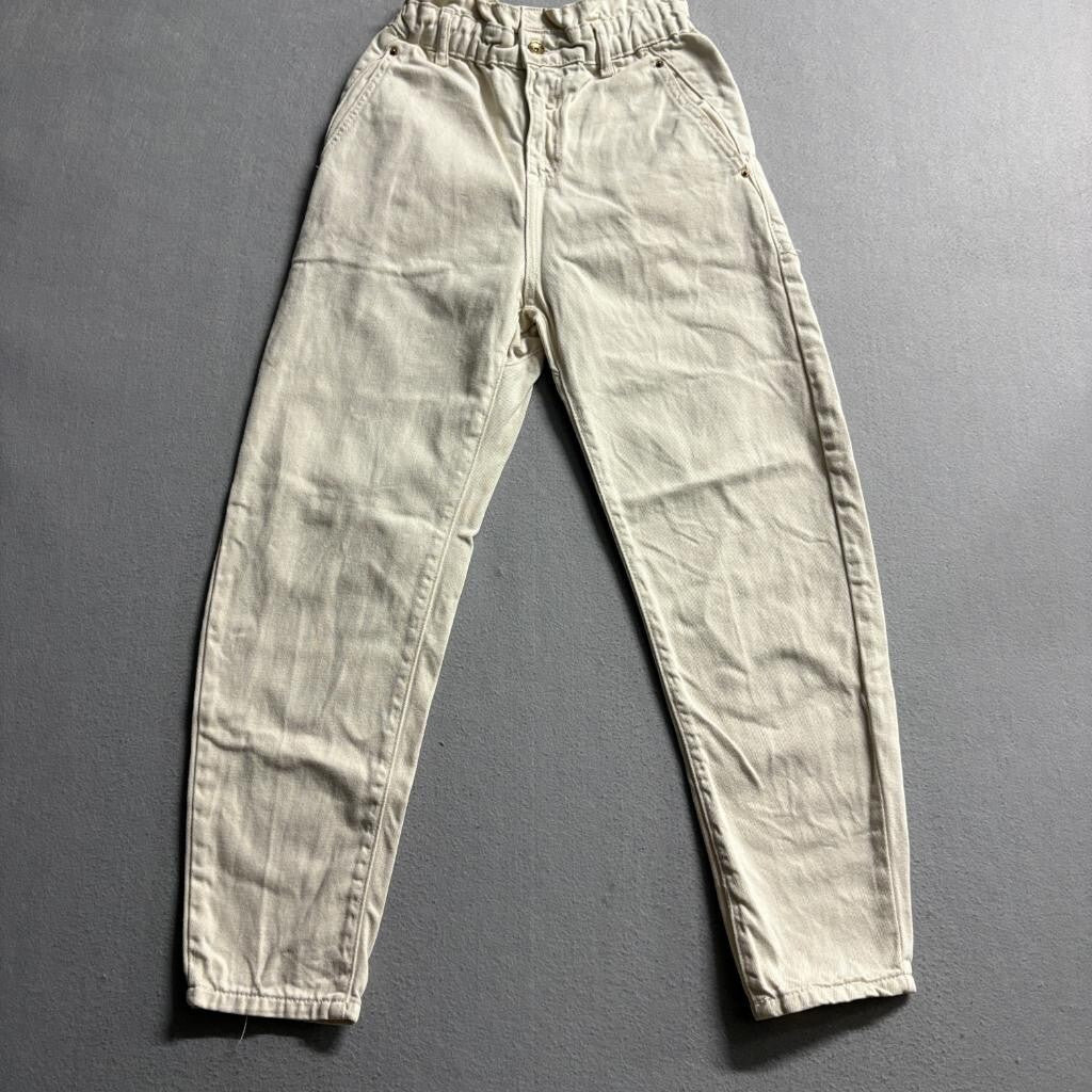 Zara Denim Collection Paperbag Jeans Womens EUR 32 USA 0 Cream Off White Cotton