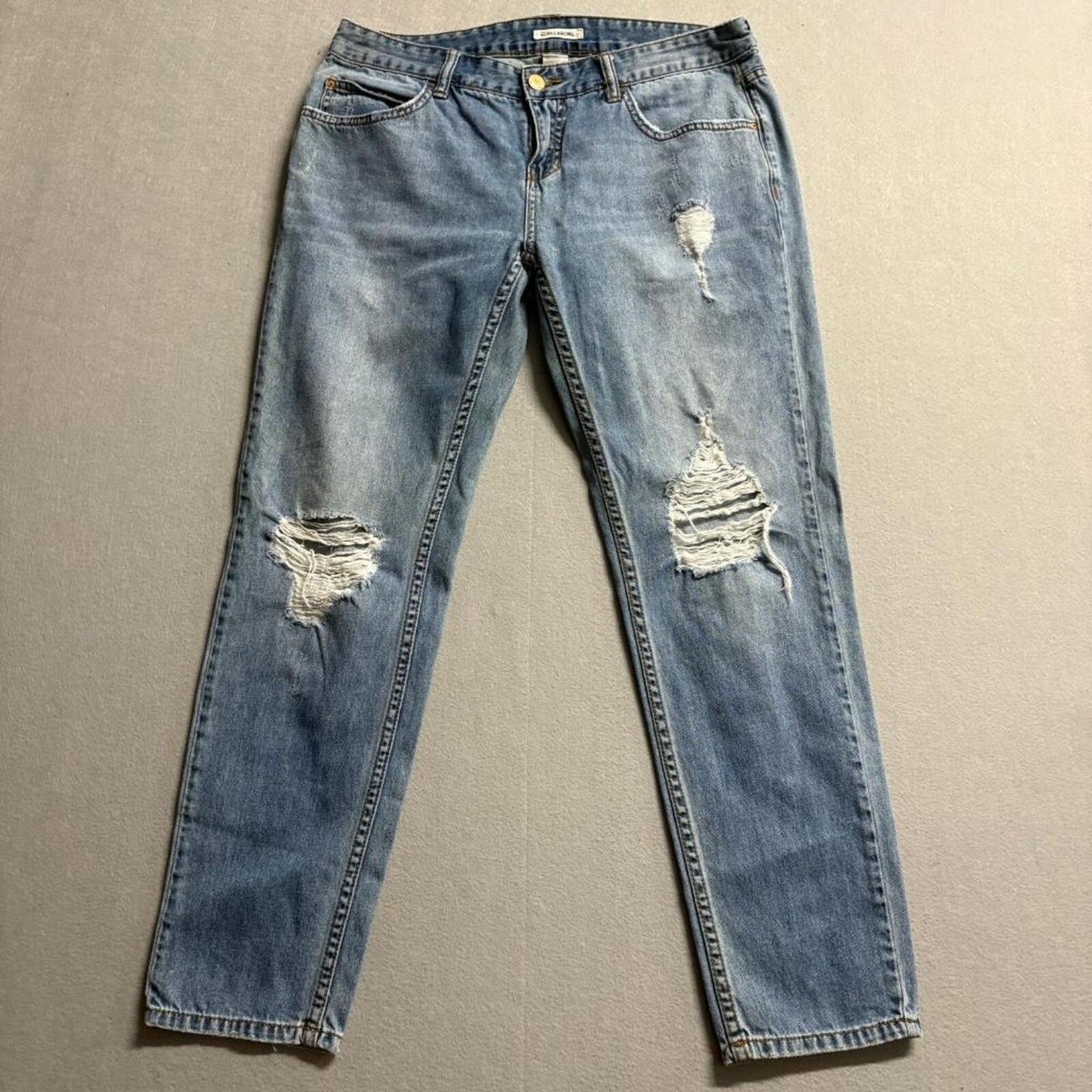 Billabong Distressed Boyfriend Jeans Womens Size 29 Blue Denim Ripped Straight