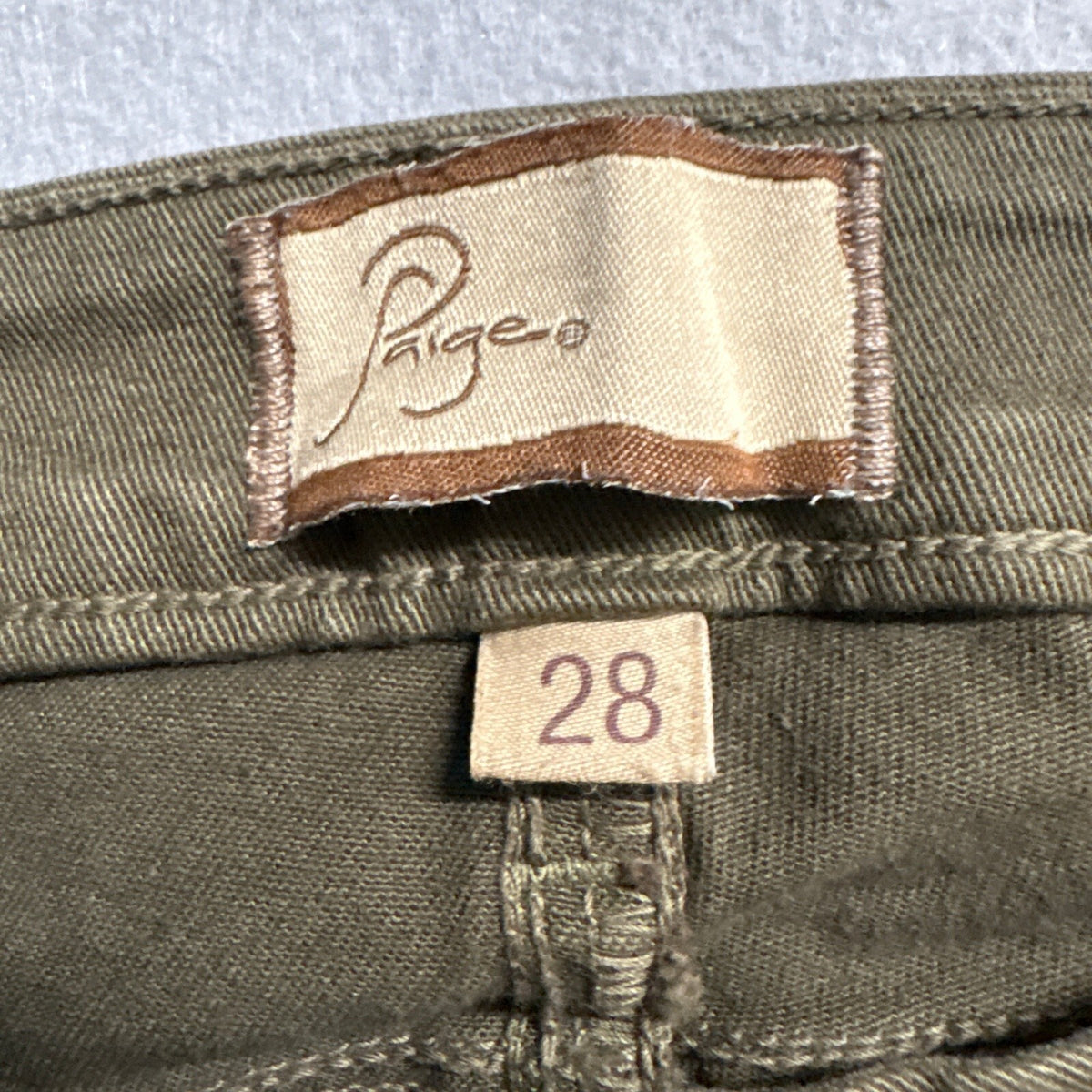 Paige Denim Peg Skinny Jeans Womens 28 Olive Green Stretch Made in USA