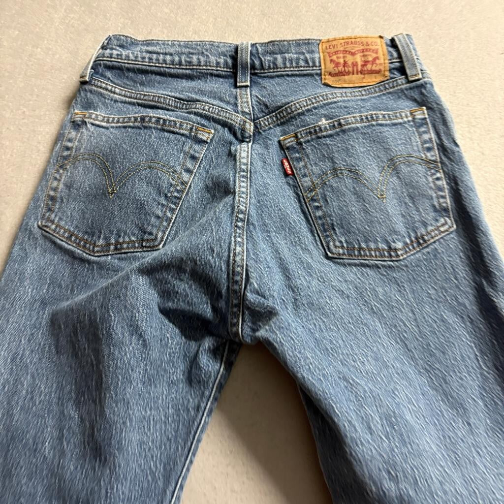 Levis 501 Original Fit Jeans Womens W26 L30 Blue Denim Button Fly Stretch