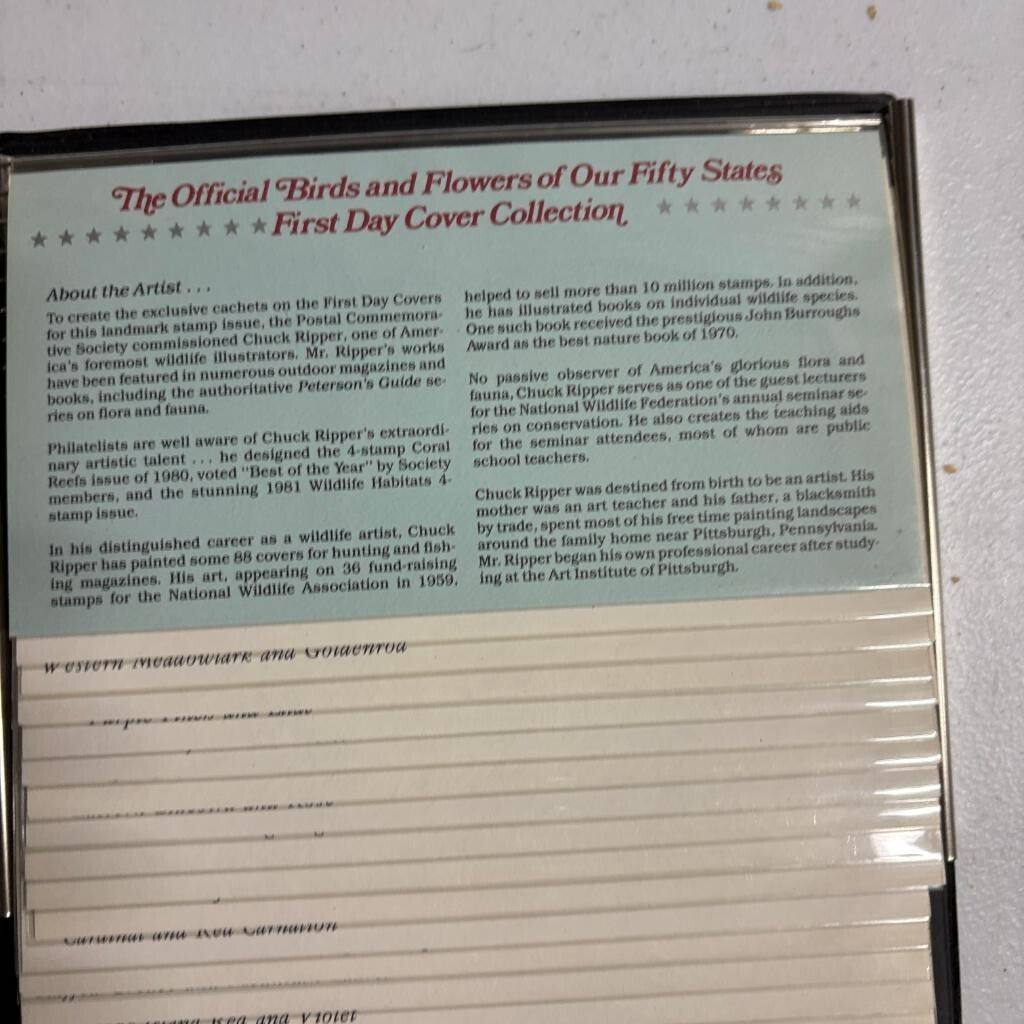 1982 State Birds and Flowers First Day Cover Collection Album Postal