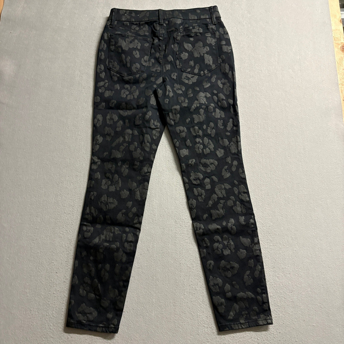 Chicos Jeans Womens 0.5R Black Gray Leopard Print Slim Leg Stretch Denim Pants
