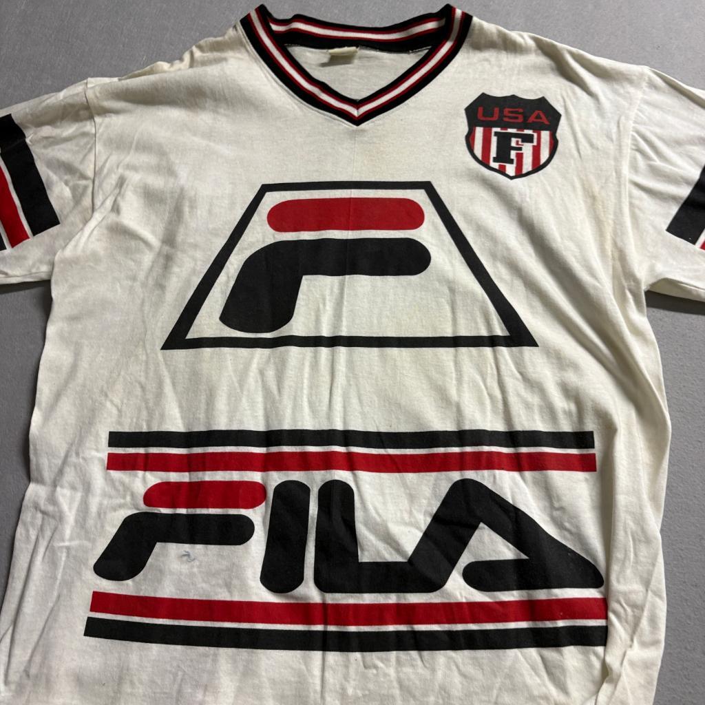 Vintage Fila USA T-Shirt and Shorts Set Mens XL White Black Cotton Made in USA