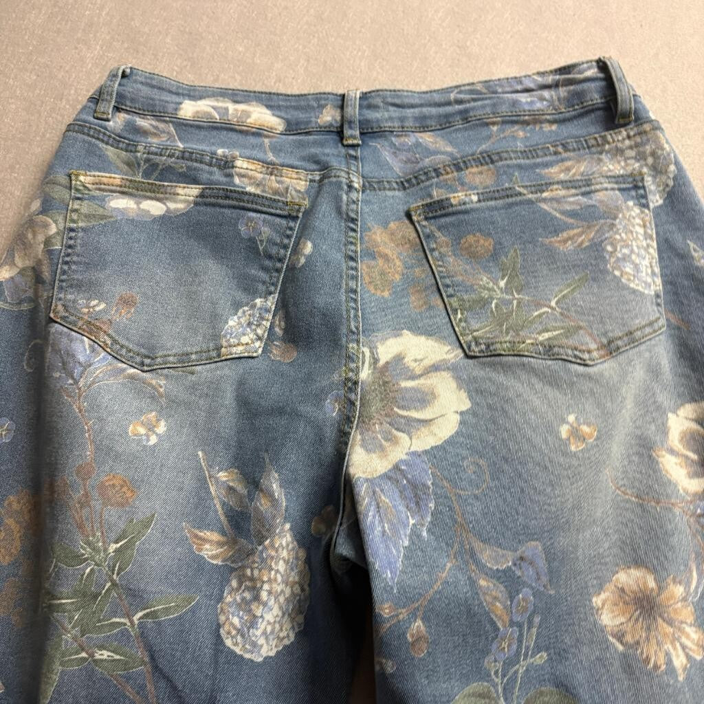 Blue Turtle Exclusive Floral Wide Leg Jeans Womens 13 Blue Denim Stretch High