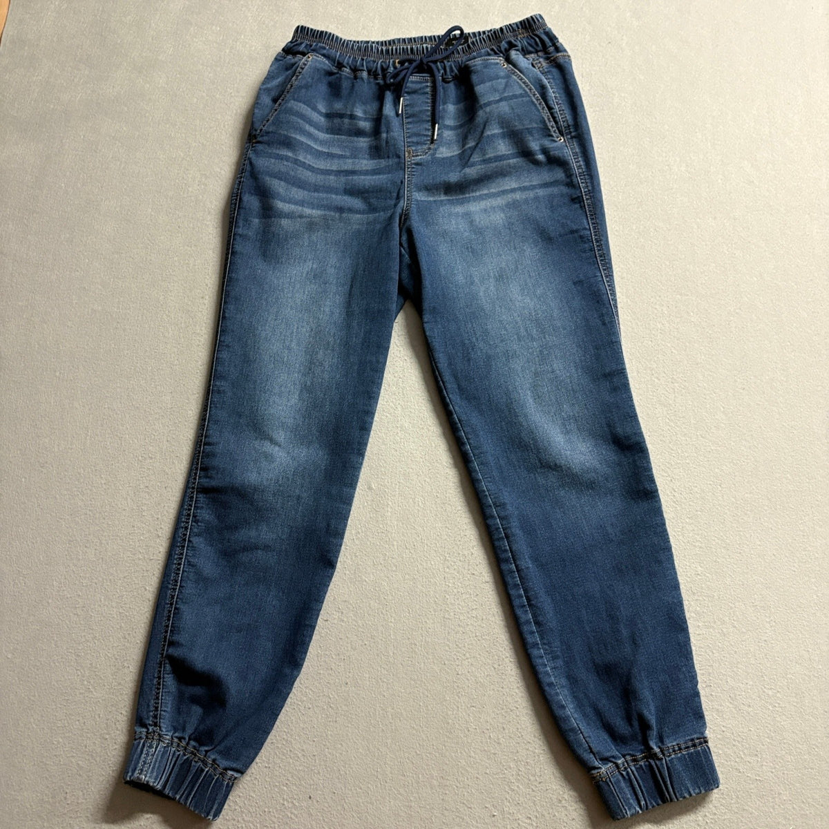 Fashion Nova Denim Joggers Womens Small Blue Elastic Drawstring Waist Jeans