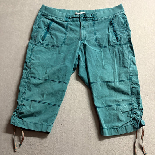 Lee Easy Fit Womens 22W Teal Green Capri Cargo Pants Stretch Crop Drawstring Hem