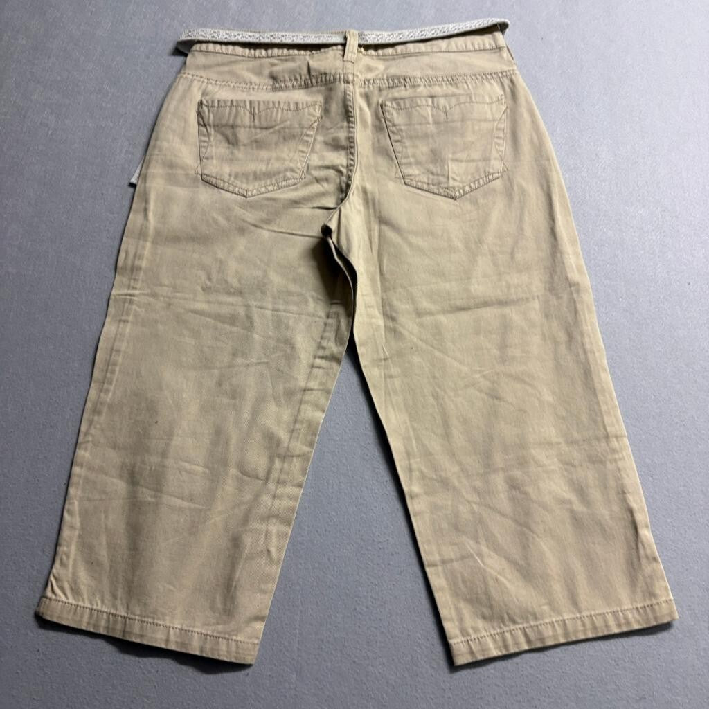 Faded Glory Originals Capri Pants Womens 10 Tan Cotton Cropped Belted Utility